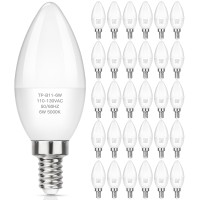 Maxvolador E12 Led Candelabra Light Bulbs 60W Equivalent, Daylight White 5000K 600 Lumens Chandelier Bulbs, 6W B11 Candle Bulb Base, Non-Dimmable, Pack Of 30