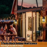 2 Packs Outdoor Wall Light Modern Black Exterior Light Fixture Waterproof Porch Sconces Wall Mounted Lighting Antirust Rusti