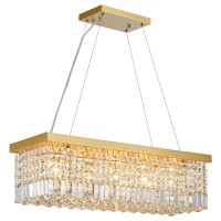 Anjiadengshi Modern Rectangular Crystal Chandelier Stainless Steel 5 E12 Bulbs With Adjustable Hanging Light Fixture For Dining