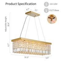 Anjiadengshi Modern Rectangular Crystal Chandelier Stainless Steel 5 E12 Bulbs With Adjustable Hanging Light Fixture For Dining