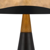 30 Inch 3 Way Table Lamp, Beige Mica Shade, Rubberwood And Black Metal Body