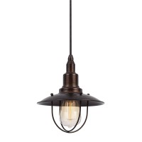 Oma 8 Inch Modern Pendant Light, Industrial Style, Deep Rust Metal Frame