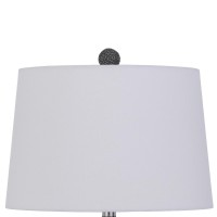 25 Inch Oval Table Lamp, Set Of 2, White Fabric Drum Shade, Black, Silver