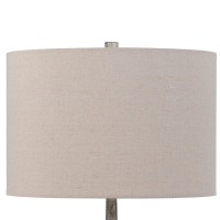 26 Inch Table Lamp, Set Of 2, Curved, Beige Fabric Shade, Distressed Gray