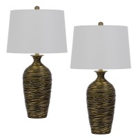 29 Inch Table Lamp, Vase Style Set Of 2, White Drum Shade, Antique Bronze