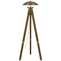 55 Inch Wood Tripod Floor Lamp, Half Domed Metal Shade, Antique Brass