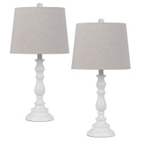 28 Inch Table Lamp, Set Of 2, Beige Fabric Shades, White Turned Frame