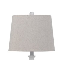 28 Inch Table Lamp, Set Of 2, Beige Fabric Shades, White Turned Frame