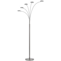 Chuck 82 Inch Modern Arc Floor Lamp, 5 Puck Lights, Brushed Steel Finish