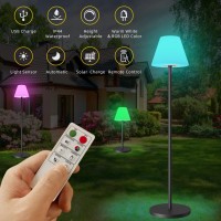 Ggii Outdoor Floor Lamp Solar Powered Outdoor Lamps For Patio Waterproof, Rechargeable Cordless Solar Floor Lamp With Light Sensor, Dimmable Warm White+Rgb Led Outdoor Lamp For Pool, Garden