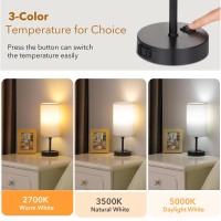 Ggoying Bedside Table Lamp 3Color Temperature Table Lamp With 2700K3500K5000K Led Bulb And Ac Outlet Small Lamp With Round W