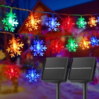 Brightown Solar Christmas Snowflake String Lights - 2 Pcs 100 Led 39 Ft Outdoor Waterproof Fairy Lights With 8 Lighting Modes For Wedding, Party, Tree, Garden, Patio, Yard, Home, Multicolor