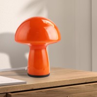 Notoc Flame Red Mushroom Lamp Glass Mushroom Bedside Table Lamp Translucent Vintage Style Small Nightstand Desklamp For Home Dec