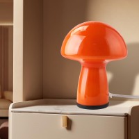 Notoc Flame Red Mushroom Lamp Glass Mushroom Bedside Table Lamp Translucent Vintage Style Small Nightstand Desklamp For Home Dec