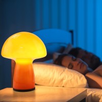 Notoc Flame Red Mushroom Lamp Glass Mushroom Bedside Table Lamp Translucent Vintage Style Small Nightstand Desklamp For Home Dec