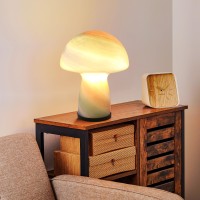 Notoc Dimmable Mushroom Lamp Glass Mushroom Bedside Table Lamp Translucent Vintage Style Small Nightstand Desklamp Light For Hom