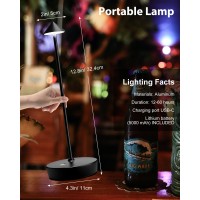 Shangcai Cordless Table Lamps Rechargeable, 6000Mah Battery Operated Led Desk Lamp Outdoor Waterproof Portable Touch Dimmable Table Light For Patio Restaurant Dining Home Set Of 2 Black