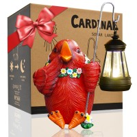 Tiejiajiang Cardinal Garden Statue With Solar Lantern - Unique Yard Art Ornament Ideal Gardening Gift For Women/Mom, Garden Statues Outdoor Clearance (6.9