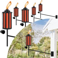 Falbawr 6 Pcs Wall Mounted Citronella Torches For Outside, Metal 16 Oz Garden Torches, Outdoor Garden Decorative, Easy Refillable Metal Torch For Patio, Deck, Garden, Yard, Orange