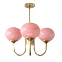 Bokt Modern 3 Light Pink Sputnik Chandelier Brushed Gold Globe Sputnik Light Fixture Mid Century Glass Pendant Lights Height Adj