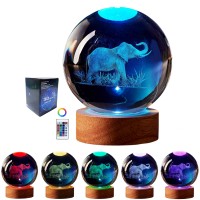 Chickenegglamp 3D Elephant Crystal Ball Lamp 315 Inch Glass Ball Elephant Night Light 16 Colors Change With Remote Control Elep