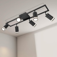 Ketom Modern Track Lighting Fixtures Black 6 Light Ceiling Spotlight Flexibly Rotatable Gu10 Light Heads Foldable Led Kitc