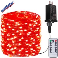 66Ft 200 Led Fairy Lights Plug In, Waterproof String Lights Outdoor 8 Modes Christmas Lights Bedroom Decor With Remote, Twinkle Lights With Timer For Girl'S Room Christmas Decorations (Red)