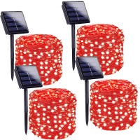 Solar String Lights Outdoor, 4-Pack Each 100 Led Solar Christmas Twinkle Lights Outside, Waterproof Copper Wire With 8 Modes Solar Fairy Lights For Garden Yard Tree Wedding Christmas Decor (Red)