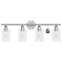 Espird Bathroom Vanity Light Fixtures Black/Nickel,Rustic Farmhouse Vanity Bar Lighting Over Mirror Modern Industrial Wall Sconces Lamp With Cylinder Glass Shade (Nickel, 4 Light)