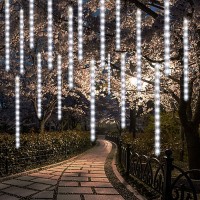 24 Tubes Meteor Shower Lights, Outdoor Icicles Christmas Lights, 12 Inch 3 X 288 Led Iciclelights Snow Falling Lights, Connectable Raindrop Lights, Xmas Wedding Party Tree Holiday Decor, Cool White