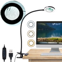 Yeegras Desk Magnifying Glass With Light 5X 10X Clip On Desk Light With 3 Light Color 5W Led Desk Lamp With Clamp 10 Adjustabl