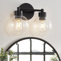 Diniluse Black Bathroom Light Fixtures 2 Lights Bathroom Vanity Light With Clear Globe Glass Shades Wall Sconce Lamp For Mirro