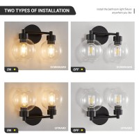 Diniluse Black Bathroom Light Fixtures 2 Lights Bathroom Vanity Light With Clear Globe Glass Shades Wall Sconce Lamp For Mirro