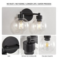 Diniluse Black Bathroom Light Fixtures 2 Lights Bathroom Vanity Light With Clear Globe Glass Shades Wall Sconce Lamp For Mirro