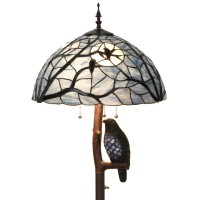 Bieye L10882 Ravens Sitting On Bare Tree Branch Against Full Moon Tiffany Style Stained Glass Floor Lamp With Raven Night Light