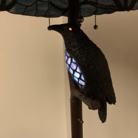 Bieye L10882 Ravens Sitting On Bare Tree Branch Against Full Moon Tiffany Style Stained Glass Floor Lamp With Raven Night Light