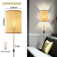 Xininsun Wall Sconces Set Of Two Plug In Wall Sconces Rattan Lampshade Wall Lamp With Plug In Cord And Dimmable Switch Rustic Bo