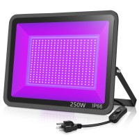 Xycn 250W Led Black Lights, Flood Light With Plug, Ip66 Waterproof For Dance Party, Glow In The Dark, Stage Lighting, Body Paint, Fluorescent Poster, Neon Glow