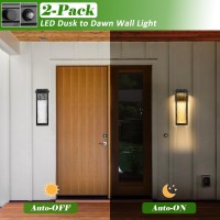 Black Led Dusk To Dawn Outdoor Lighting 2 Packs 16 Large Outside Farmhouse Wall Lantern Industrial Porch Wall Mount Light Fi