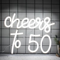 Cheers To 50 Years Neon Sign White Happy Birthday Neon Light 50Th Birthday Led Sign Cheers Neon Lights Signs Happy 50Th Birthday