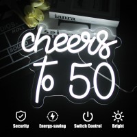 Cheers To 50 Years Neon Sign White Happy Birthday Neon Light 50Th Birthday Led Sign Cheers Neon Lights Signs Happy 50Th Birthday