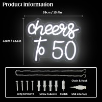 Cheers To 50 Years Neon Sign White Happy Birthday Neon Light 50Th Birthday Led Sign Cheers Neon Lights Signs Happy 50Th Birthday