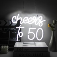 Cheers To 50 Years Neon Sign White Happy Birthday Neon Light 50Th Birthday Led Sign Cheers Neon Lights Signs Happy 50Th Birthday