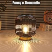 Wesjo Battery Operated Lamp Small Table Lamp With Led Bulb Battery Powered Lamp Cordless Decorative Glass Beside Lamp For Bedr