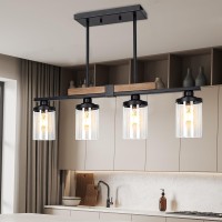 Dining Room Light Fixture Over Table Farmhouse 4Light Kitchen Island Lighting Modern Wood Chandelier With Adjustable Height