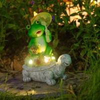 Turtle Solar Lights Outdoors Garden Statue Lawn Ornaments Turtle Frog Solar Garden Statues With Mushroom Solar Lights Gifts For