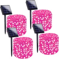 Solar String Lights Outdoor, 4-Pack Each 100 Led Solar Christmas Twinkle Lights Outside, Waterproof Copper Wire With 8 Modes Solar Fairy Lights For Garden Yard Tree Wedding Christmas Decor (Pink)