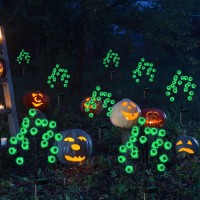 Outdoor Halloween Decorations Solar Halloween Eyeball Lights 2 Pack 40Led Waterproof Stake Lights Halloween Decor Cute Scary Gre