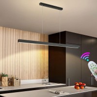 Black Modern Chandeliers Dining Room Chandelier Dimmable With Remote Control Pendant Ceiling Light Minimalist Linear Hanging Lamp Flush Mount Kitchen Lights Restaurant Living Room (L47.2