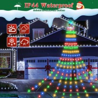 Faculx Waterfall String Lights Outdoor Christmas Decorations 344 Led 11.4 Ft, 9 String, 8 Modes With Remote Control For Indoor Christmas Outdoor Decor, Wedding Party Festive Xmas Celebrations